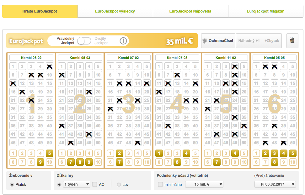 EuroJackpot systém hry s kombinovanou stávkou!