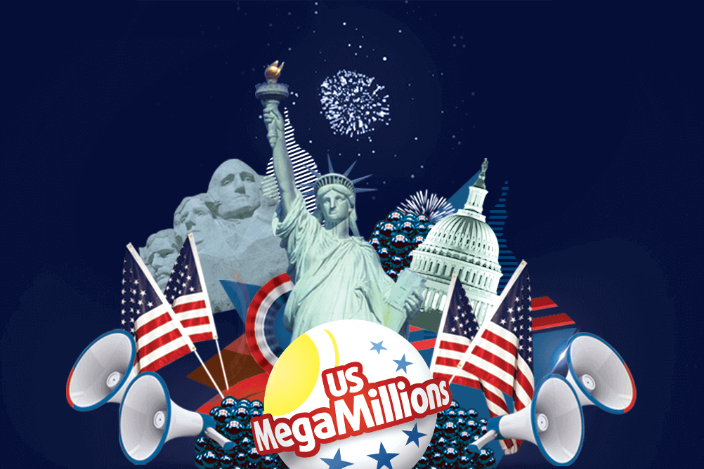 American symbols surround the MegaMillions lottery icon