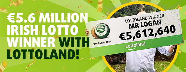 Mr Logan holds up winner's cheque for more than five million euros from Irish Lotto win with Lottoland
