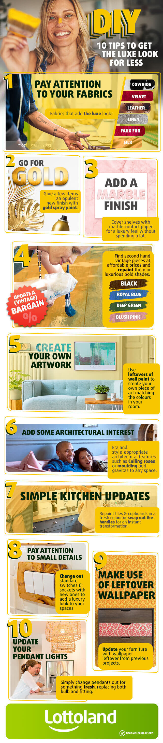 Infographic with 10 tips on how to get the luxe look for less