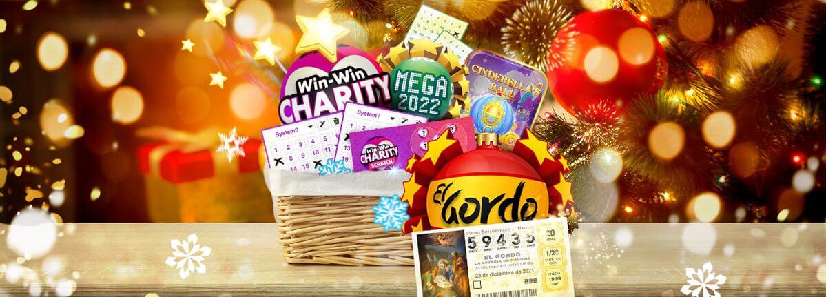 Lottoland lottery hamper including Spanish Christmas Lottery El Gordo, Mega 2022 and Win-Win Charity Lotto