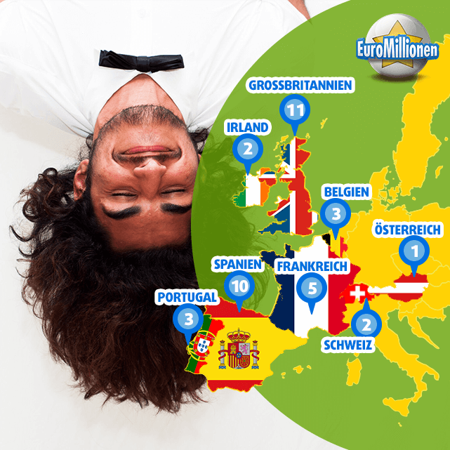 Landkarte der glücklichsten EuroMillionen Superpot Gewinner