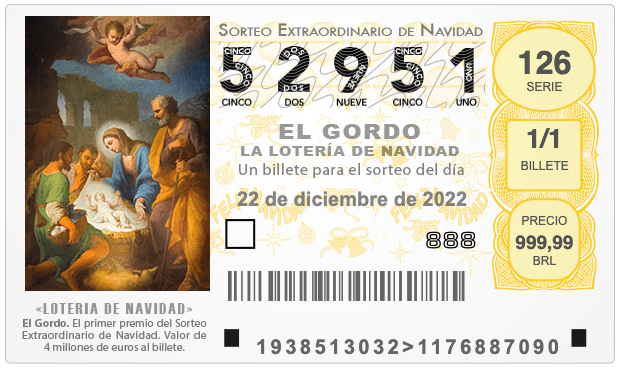 Bilhete do El Gordo -  a Loteria de Natal da Espanha (aposta online)