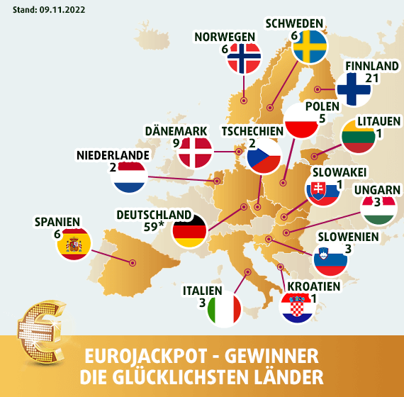 Landkarte der glücklichsten EuroJackpot-Gewinner