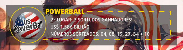 banner com informação sobre 2º maior premio Powerball. US$ 1.586 bilhão.