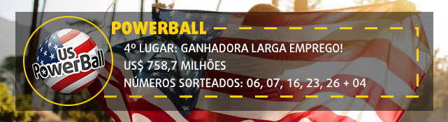 Banner com informação sobre o quarto maior prêmio da Powerball. US$ 758.7 milhões.