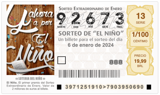 Bilhete Loteria Espanhola El Nino 2024. Clicar e jogar.