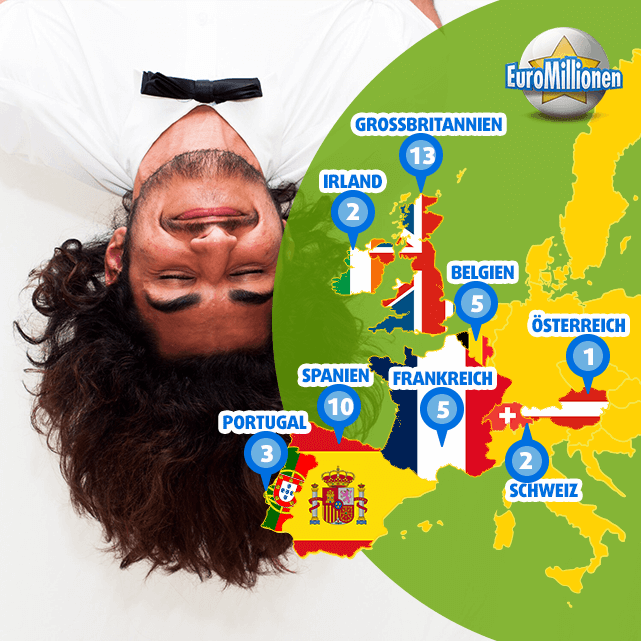Landkarte der glücklichsten EuroMillionen Superpot Gewinner