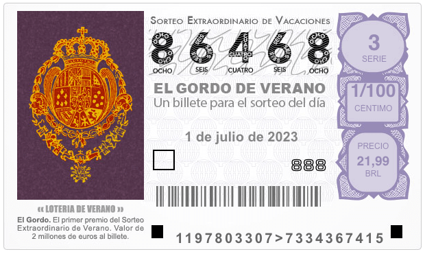 Bilhete loteria de verão da Espanha 2023