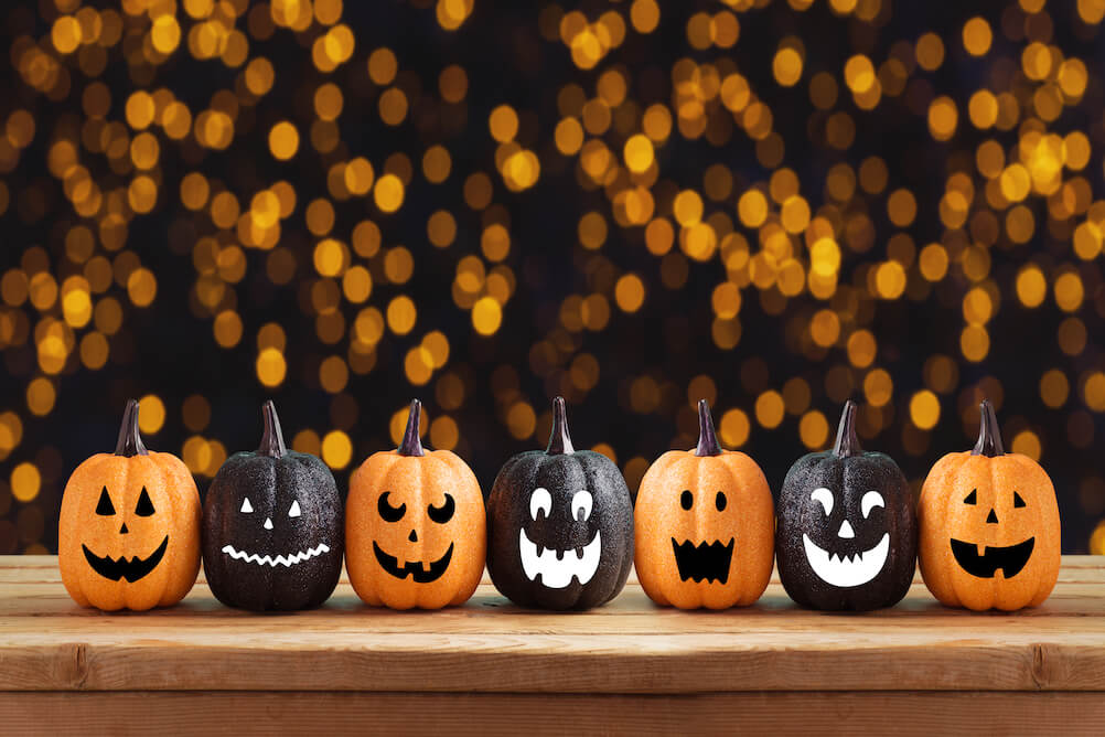 Pumpkins with different spooky faces