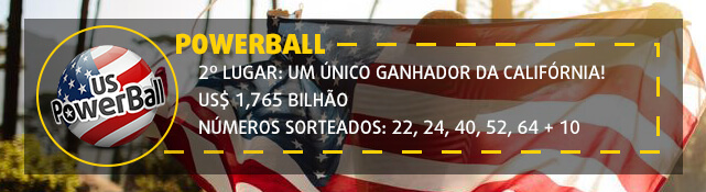 Banner com informação sobre o segundo maior prêmio Powerball. US$ 1.756 bilhão.