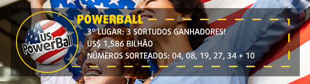 banner com informação sobre 3º maior premio Powerball. US$ 1.586 bilhão.