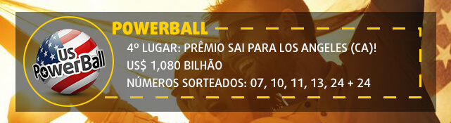 Banner com informação sobre o quarto maior prêmio Powerball. US$ 1.080 bilhão.