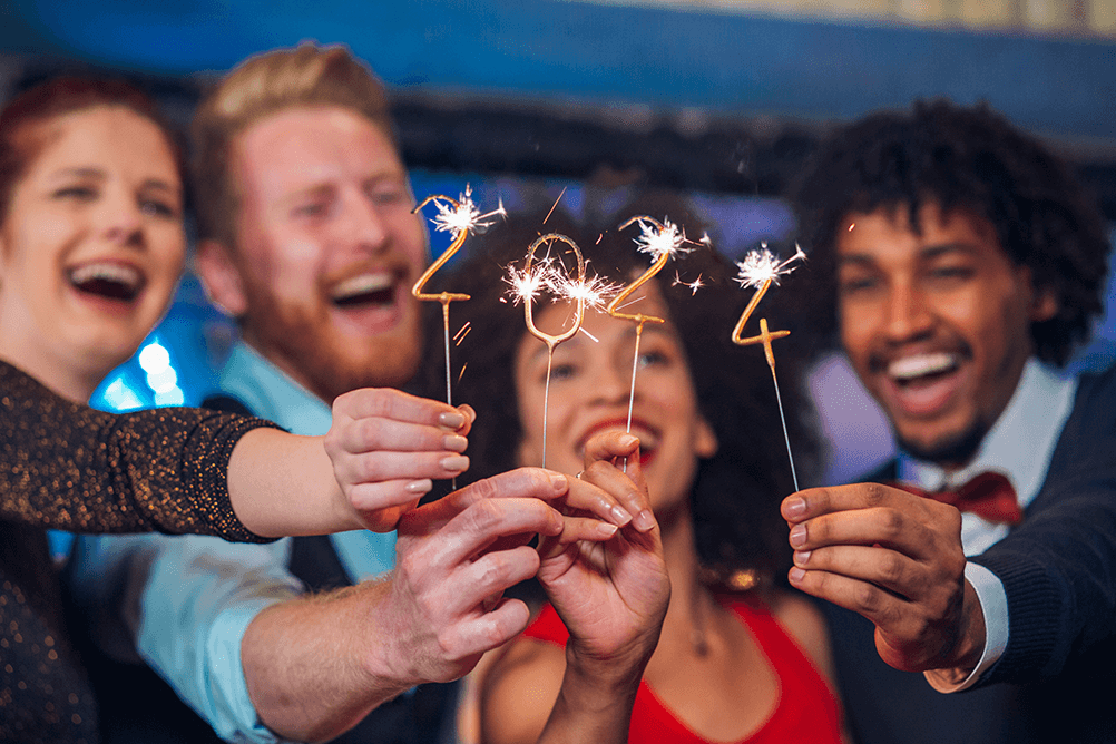 People celebrating New Year and fireworks