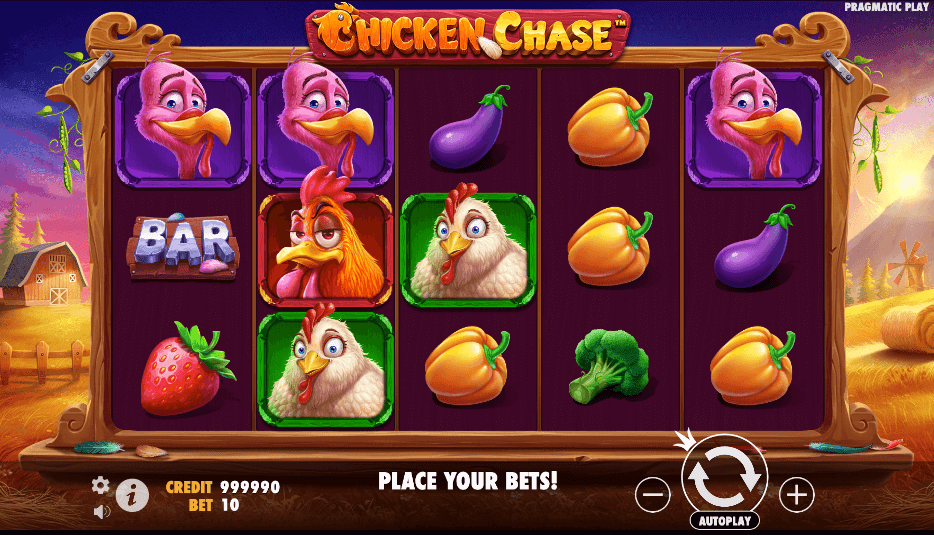 A screenshot from popular Easter slot, Chicken Chase
