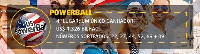 Banner com informação sobre o quarto maior prêmio Powerball. US$ 1,326 bilhão.
