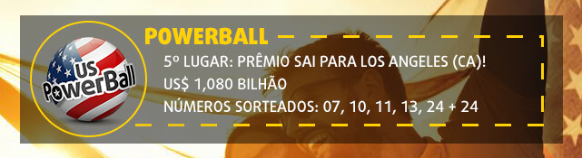 Banner com informação sobre o quinto maior prêmio Powerball. US$ 1.080 bilhão.
