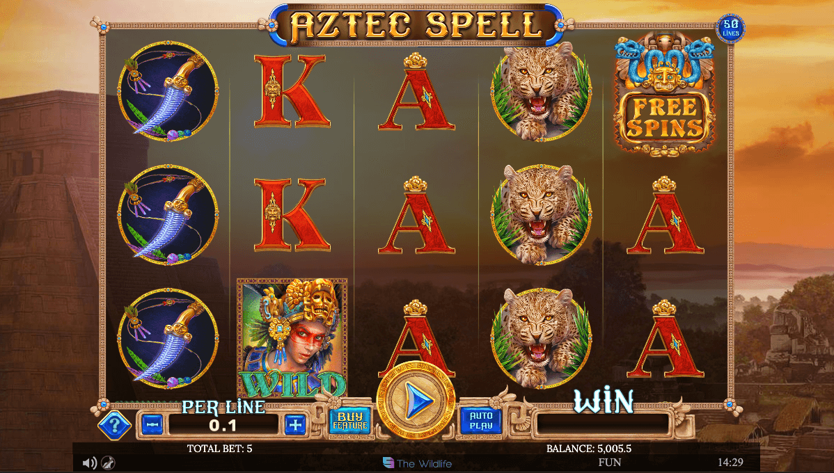 Screenshot from the Mexican themed slot, Aztec Spell