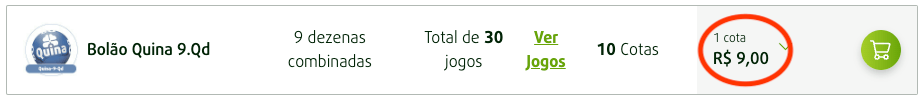 Imagem mostrando onde ver o valor do bolão da Quina