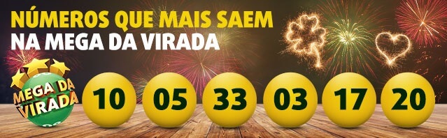 Banner com 6 números mais sorteados na Mega da Virada: 10, 05, 33, 03, 17, 20.