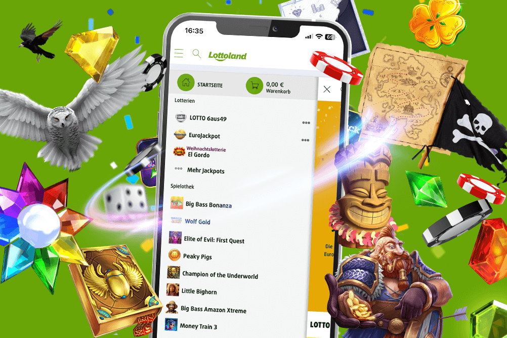 Bild zeigt die mobile Ansicht der Lottoland Navigation