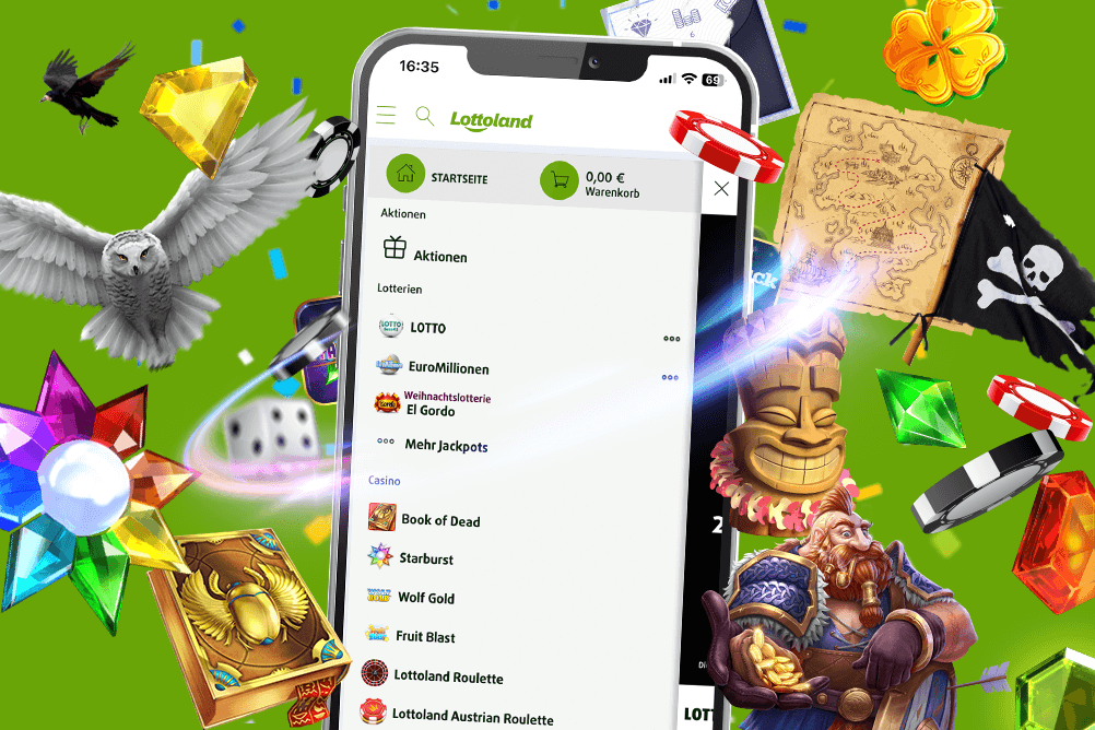 Bild zeigt die mobile Ansicht der Lottoland Navigation